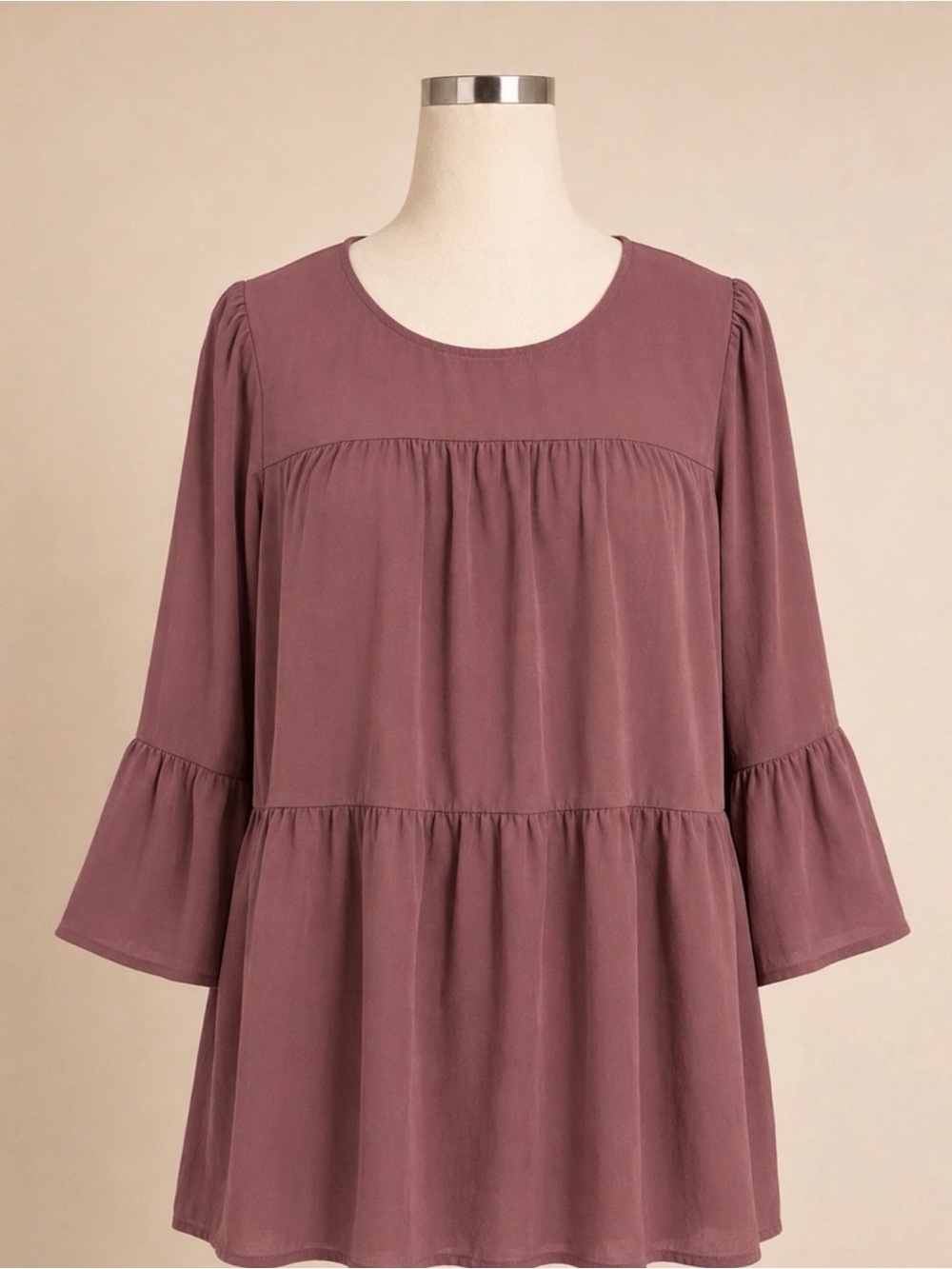 Chic Soul Plus Size 2X Babydoll Blouse Mauve Tiered Bell Sleeve Boho Top